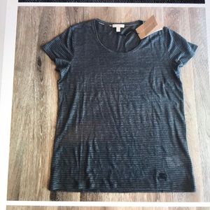 Burberry Dark Grey Stripe Short Sleeve Top new